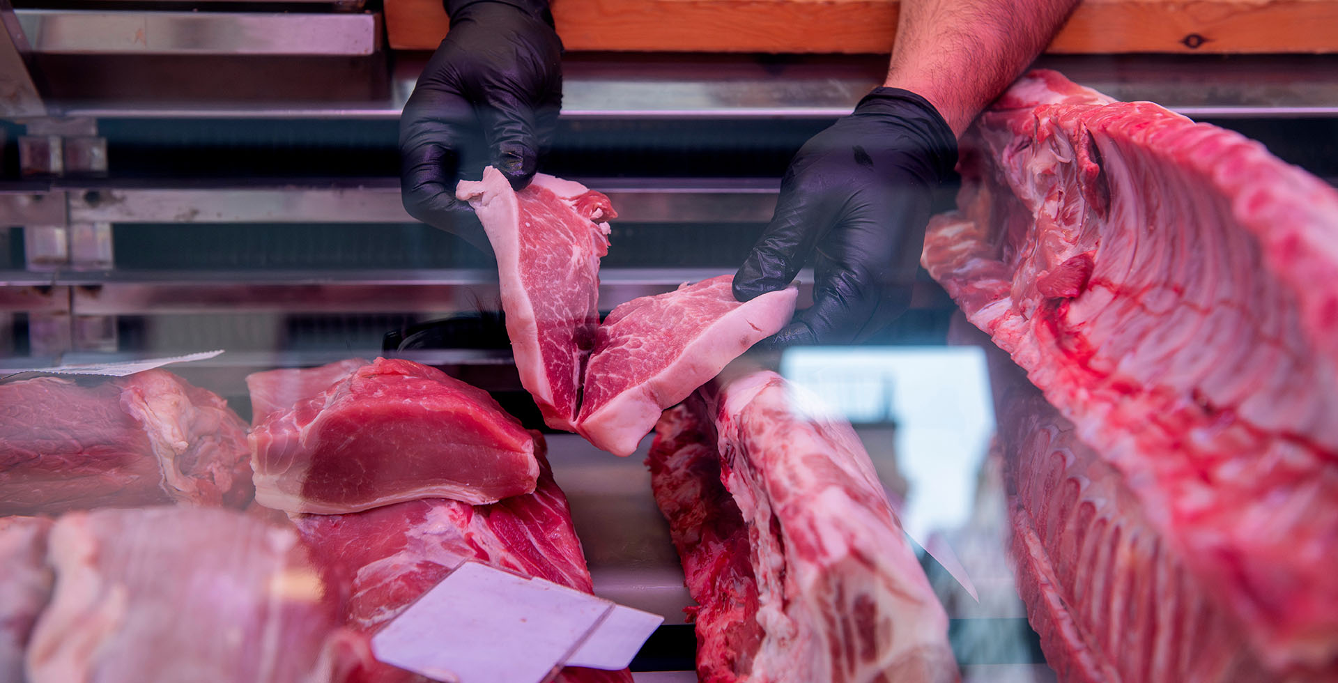 Butcher showcase of meat